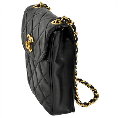 Chanel Matelasse Coco Mark Chain Shoulder Bag Lambskin Black Gold Hardware