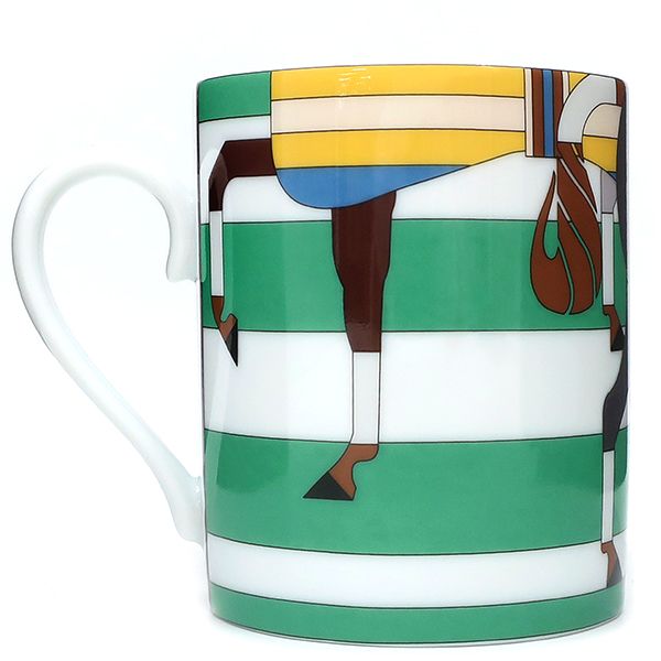 Hermes Tableware Rocabas le No.3 Porcelain Green Yellow Mug Porcelain