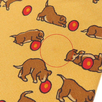 Hermes Necktie 9cm (3.54in) Silk Yellow Dog Ball All Over Animal Pattern [box