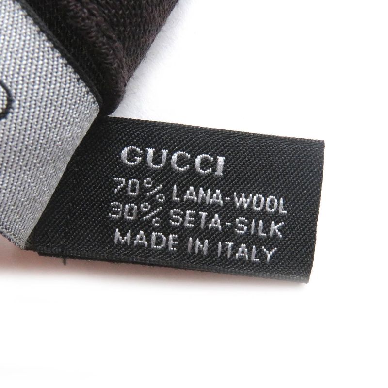 Gucci 165904 Wool Silk GG Logo Jacquard Allover Fringe Scarf Brown Made In