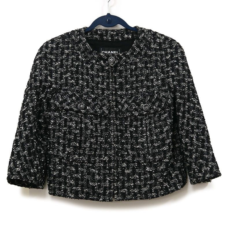 Chanel Tweed Jacket 36 Black Ladies