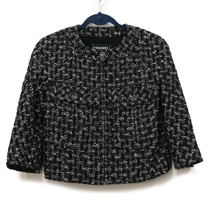 Chanel Tweed Jacket 36 Black Ladies