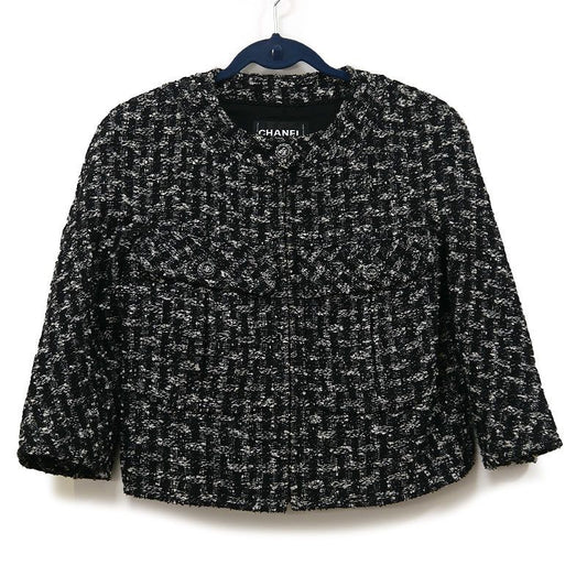 Chanel Tweed Jacket 36 Black Ladies
