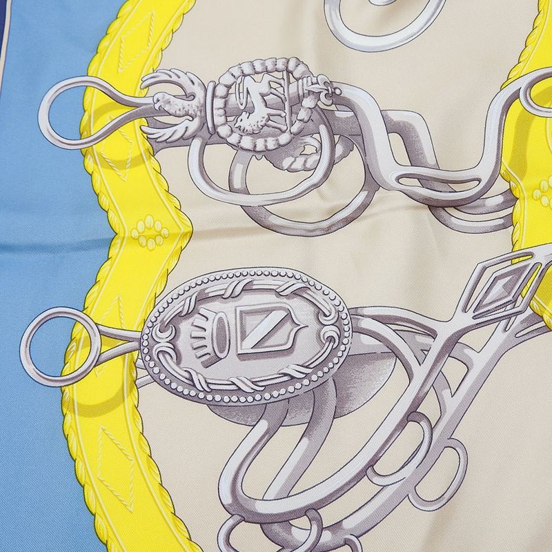 Hermes Scarf Carré 90 Silk Multicolor Ice Blue Yellow LIFT Profile Women Hermes