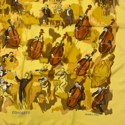 Hermes Carre 90 Concerto Silk Scarf Yellow
