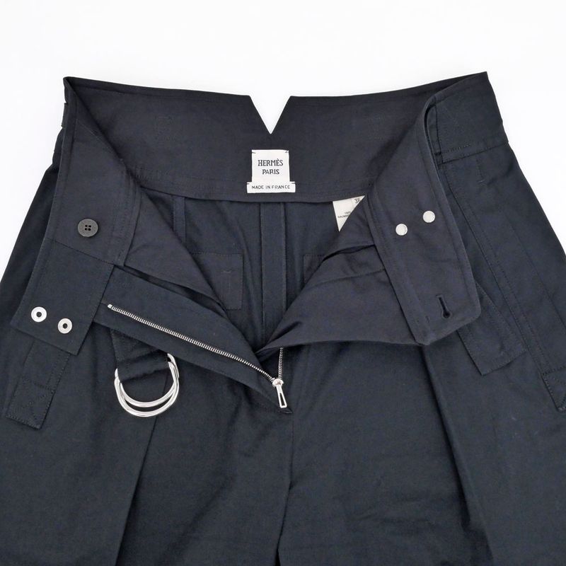 Hermes High Waist Chino Pants Serie Button With Belt Navy - Size 36