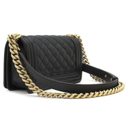 Chanel Shoulder Bag Boy Chanel Mini Chain Shoulder Caviar Skin Black Gold