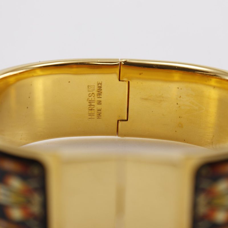 Hermes Roque Emile Cloisonne Horse Pattern Bangle Gold Plated Black Ladies