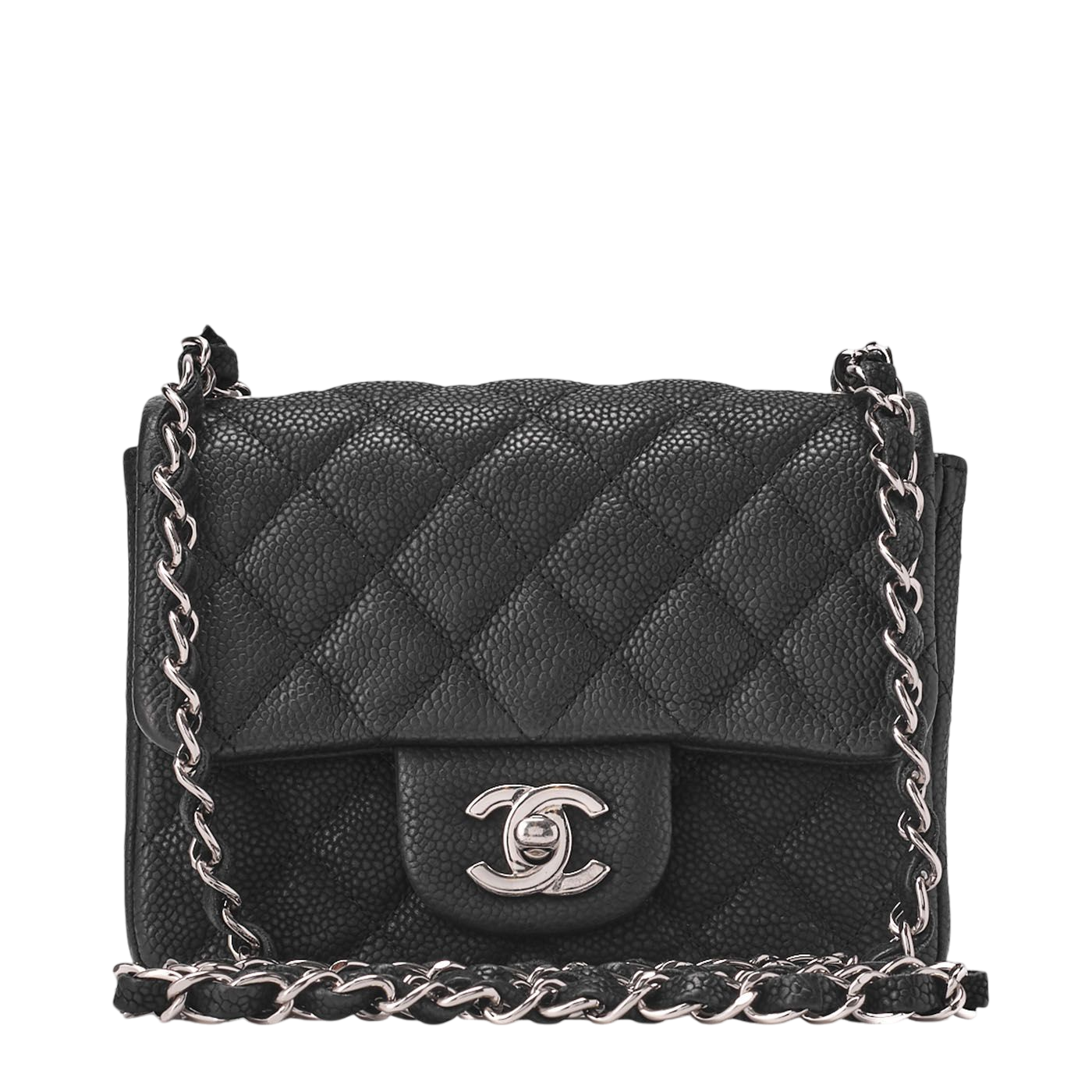 Chanel Shoulder Bag Mini Matelasse Caviar Skin Black Single Flap Turnlock