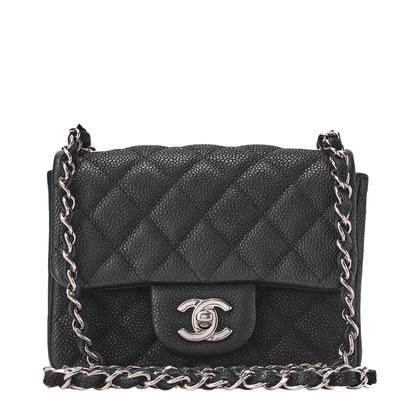 Chanel Shoulder Bag Mini Matelasse Caviar Skin Black Single Flap Turnlock