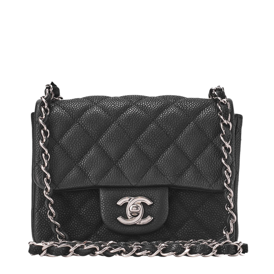 Chanel Shoulder Bag Mini Matelasse Caviar Skin Black Single Flap Turnlock