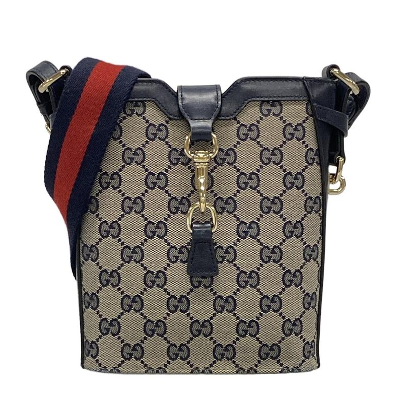 Gucci Shoulder Bag GG Pattern 782919 Gray×navy×red Leather