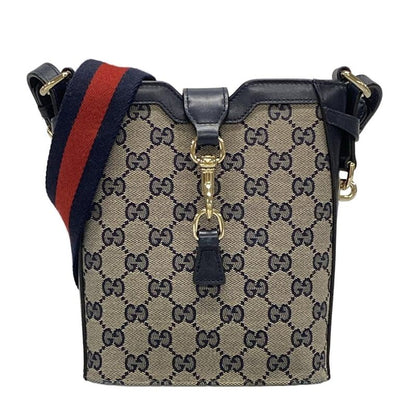 Gucci Shoulder Bag GG Pattern 782919 Gray×navy×red Leather