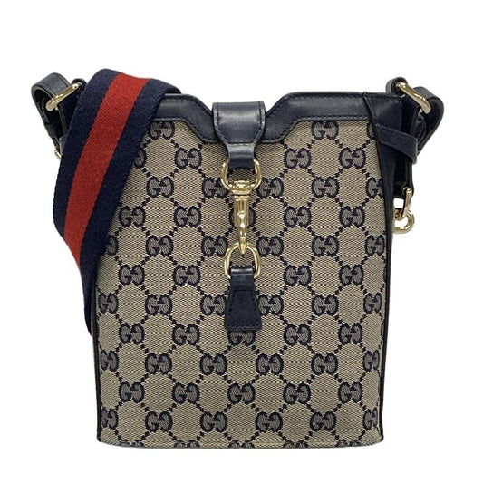 Gucci Shoulder Bag GG Pattern 782919 Gray×navy×red Leather