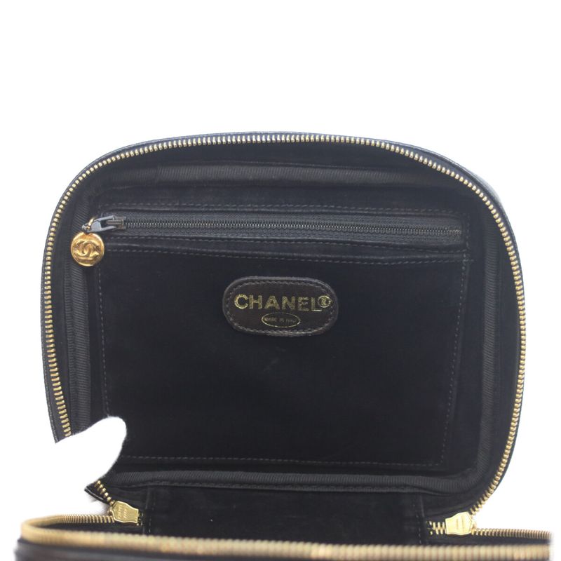 Chanel No 5 Black Caviar Skin Ghardware 2WAY Vanity Shoulder Bag Vanity Bag
