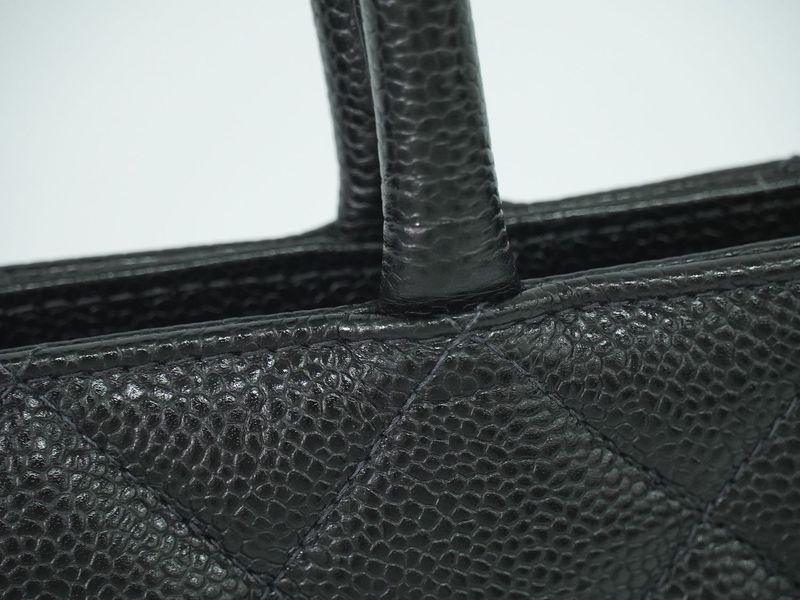 Authentic Chanel Coco Mark Revival Tote Handbag Caviar Skin Leather Black Coco