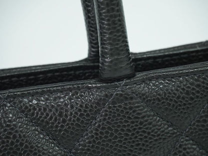 Authentic Chanel Coco Mark Revival Tote Handbag Caviar Skin Leather Black Coco