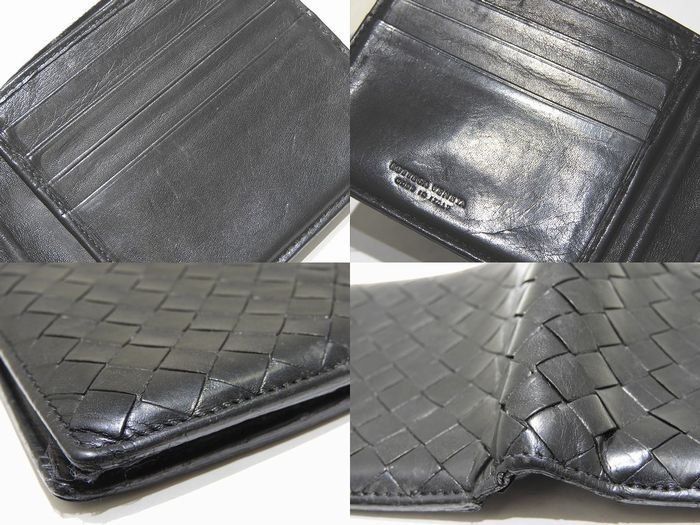 Bottega Veneta Bifold Wallet 113993 Black Intrecciato Leather Wallet Compact ▼7C