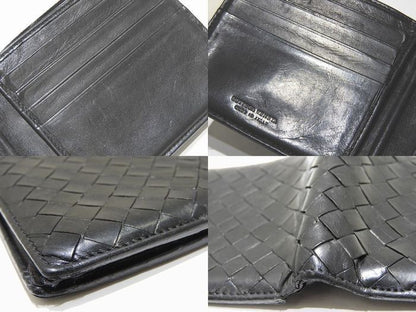 Bottega Veneta Bifold Wallet 113993 Black Intrecciato Leather Wallet Compact ▼7C