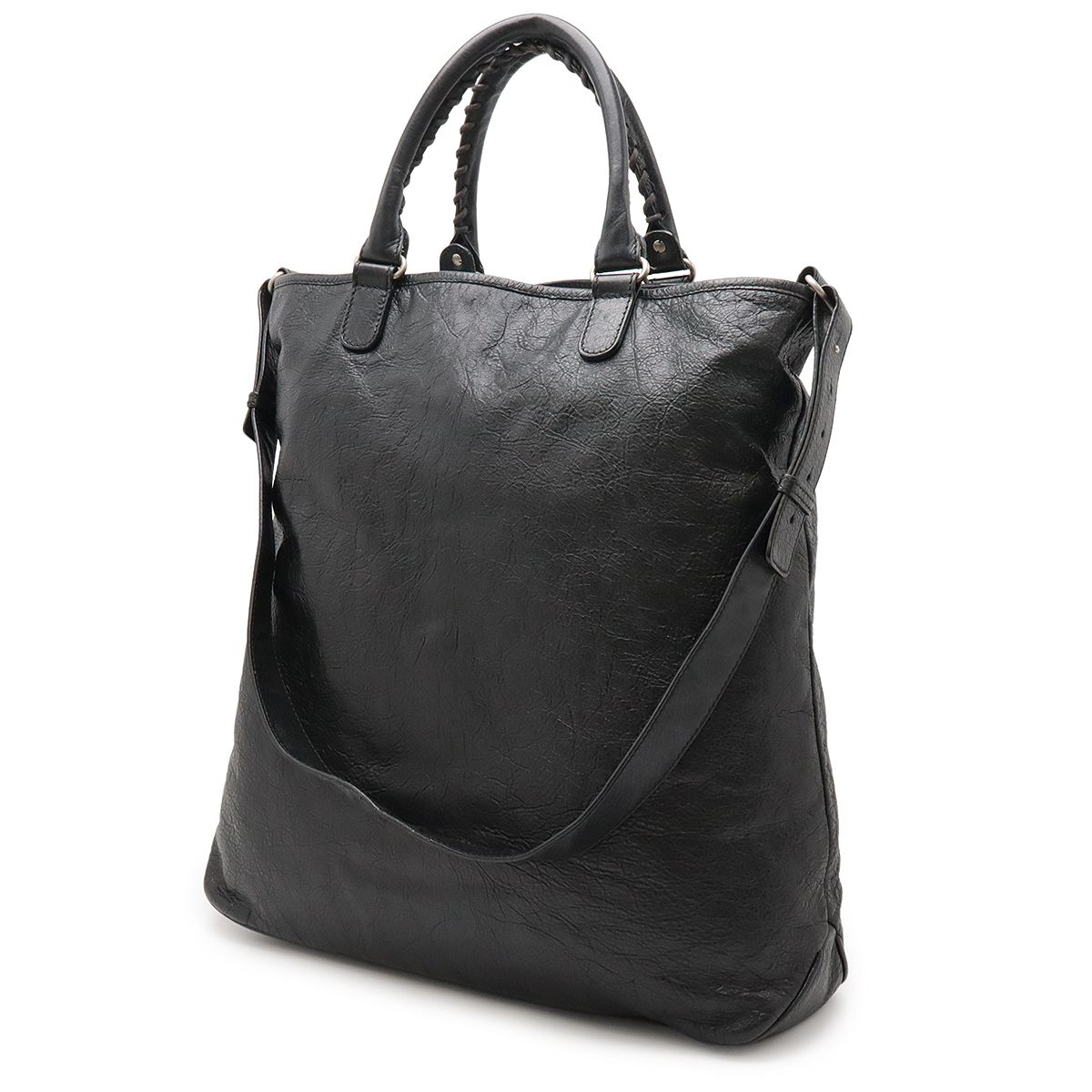 Balenciaga Tote Bag 2WAY Shoulder Bag Leather Black With Silver Hardware 298978