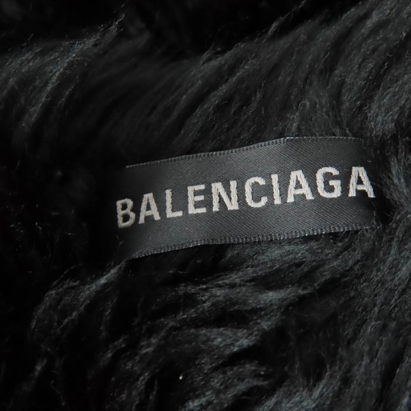Balenciaga 719232 Faux Fur Large Shawl With Logo Tag And Hood Black 156 X 48cm