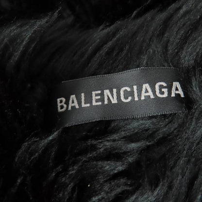 Balenciaga 719232 Faux Fur Large Shawl With Logo Tag And Hood Black 156 X 48cm