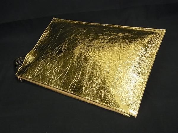 Fendi Leather Tassel Charm Clutch Bag Second Bag Handbag Gold Aw5135