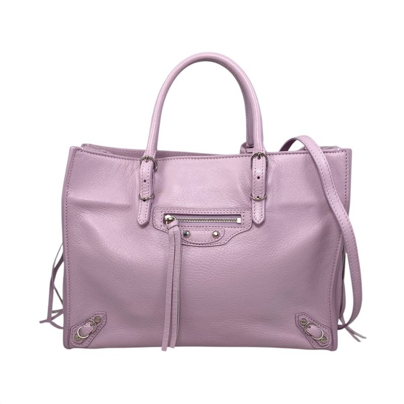 Balenciaga Handbag Shoulder Bag Paper A6 Zip Around 370926 Leather Pink Silver