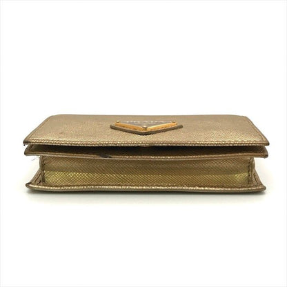 Prada Saffiano Leather Bifold Card Case Gold