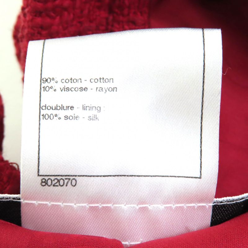 CHANEL P44003/p44008 Coco Button Cotton Tweed Jacket Skirt Setup Red 36 Made In