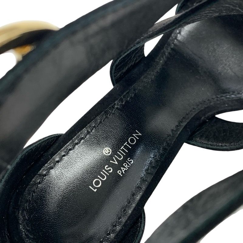 Louis Vuitton Horizon Line Sandals Shoes Suede Black Gold Lvhardware Wedge Sole