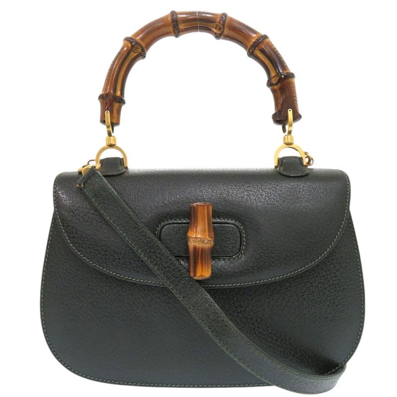 Gucci Bamboo 000 29 0633 Leather Green 2-way Handbag Green 0884 Gucci