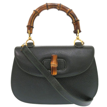 Gucci Bamboo 000 29 0633 Leather Green 2-way Handbag Green 0884 Gucci