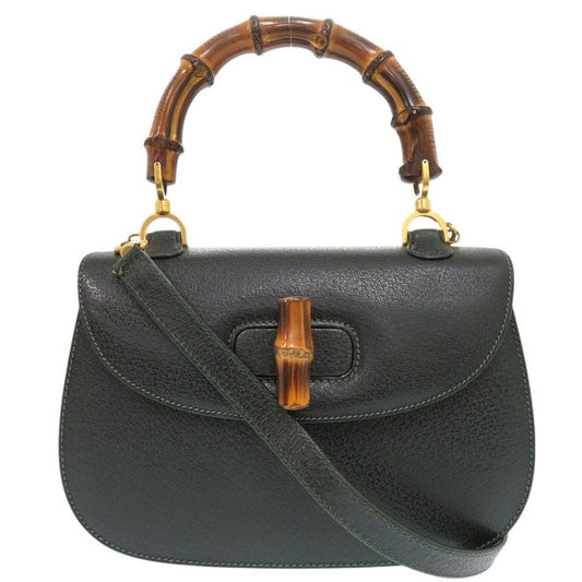 Gucci Bamboo 000 29 0633 Leather Green 2-way Handbag Green 0884 Gucci