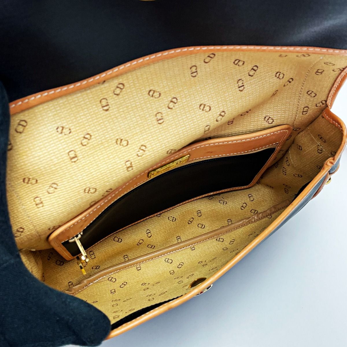 Christian Dior Shoulder Bag Black PVC×leather Women's Vintage Gold Hardware