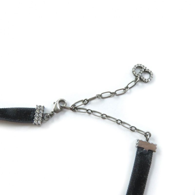 Christian DIOR J'aDIOR Rhinestone Logo Velour Choker With Logo Hardware Black