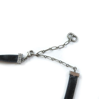 Christian DIOR J'aDIOR Rhinestone Logo Velour Choker With Logo Hardware Black
