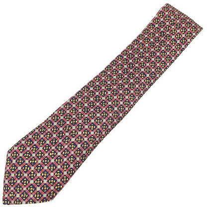 Hermes Necktie All Over Pattern 9cm (3.54in) Silk Red and Navy Blue Red and