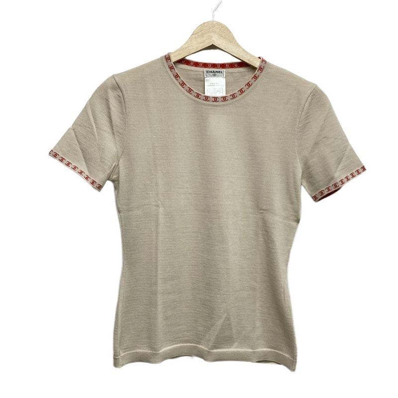 Chanel Short Sleeved Sweater Size 36 S Women - P17933 Beige And Red Cashmere/cre