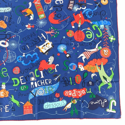 Hermes Carre 90 Les Confessions Confession Blue Scarf 100% Silk