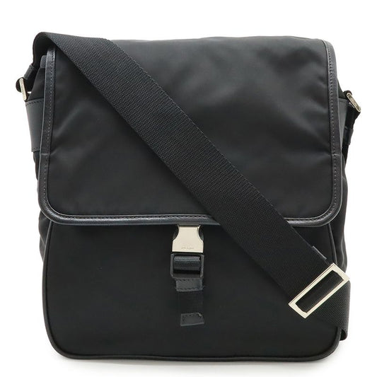 Prada Shoulder Bag Messenger Bag Crossbody Nylon Leather NERO Black Silver