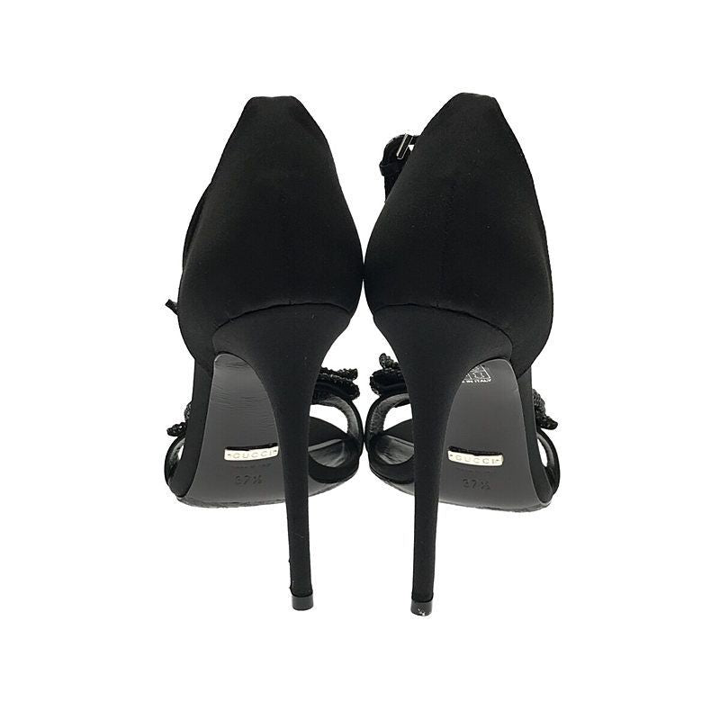 Gucci Rhinestone Ankle Strap Heeled Sandals With Rhinestone Ribbon