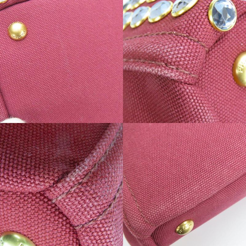 Prada Tote Bag Canapa B2642o Studded Canvas Amaranto Wine Red Gold Hardware