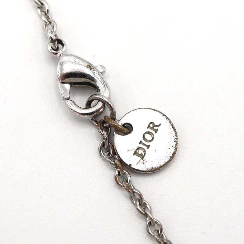 Christian DIOR CD Logo Rhinestone Necklace Silver Color Women's Accessories