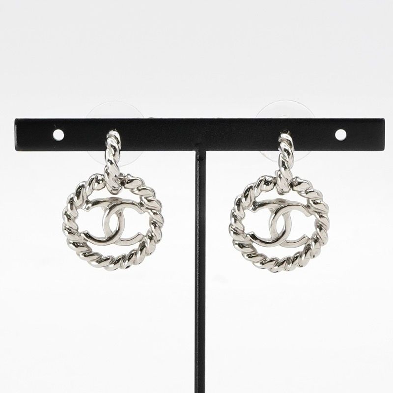 Chanel Earrings Earring Silver Coco Mark Circle