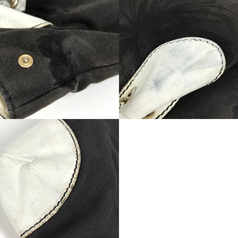 Chanel Shoulder Bag CC Coco Mark Bicolor Leather / Canvas Black