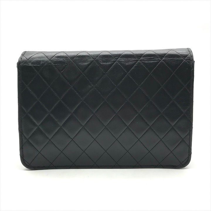 Chanel CC Logo Quilted Lambskin Push Lock Chain Shoulder Bag Black