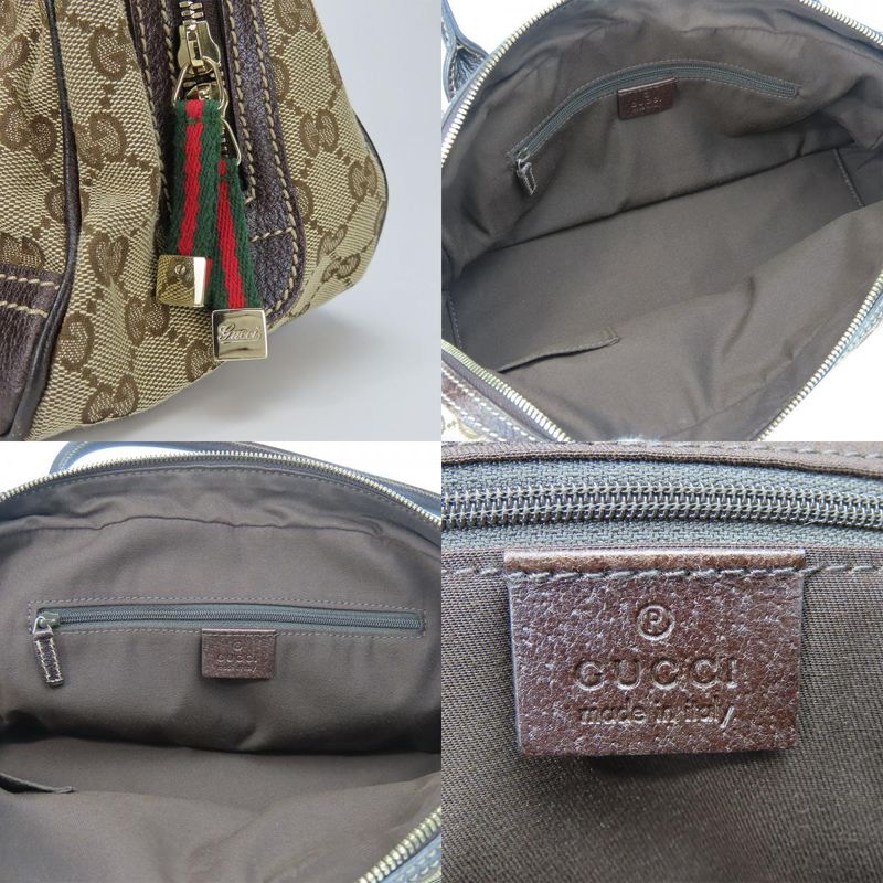 Gucci Boston Bag 161720 Sherry Princi GG Canvas Leather Beige Dark Brown Gold