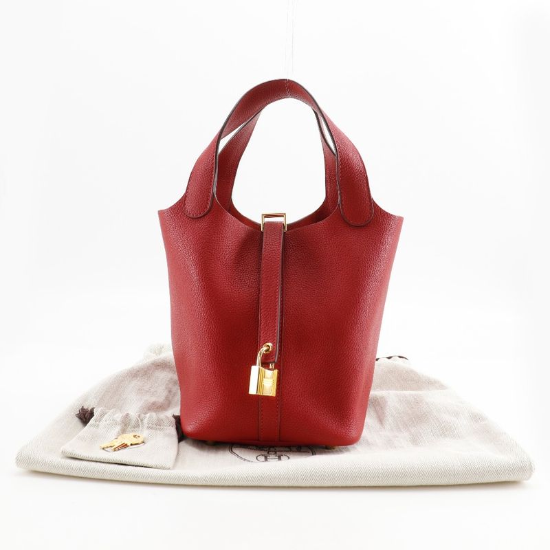 Hermes Picotin Lock 18 PM X Taurillon Maurice Red/gold Hardware C Ladies Handbag