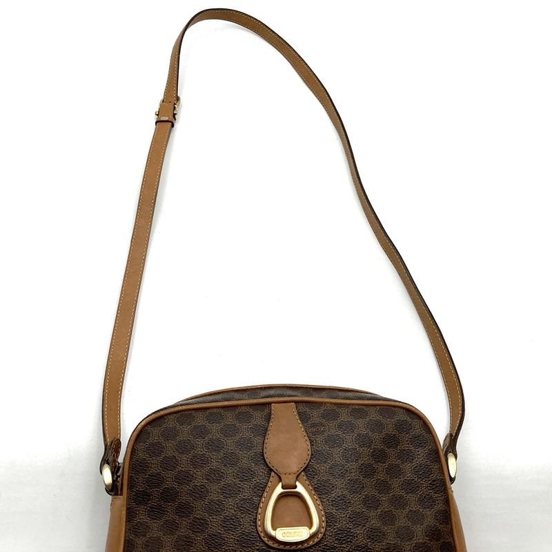 Celine Macadam Shoulder Bag Gold Hardware Vintage Pvc/leather Brown Women